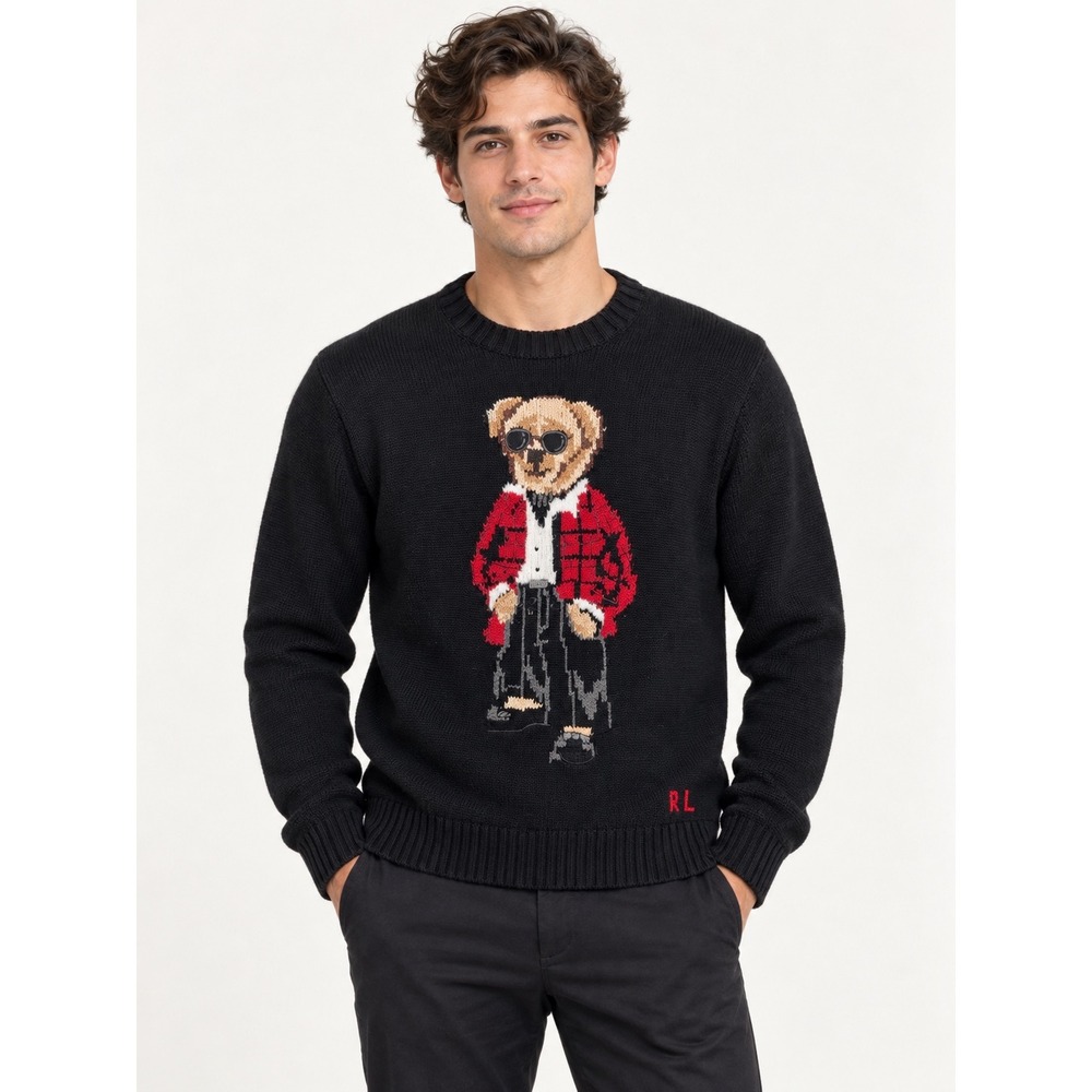 Polo Ralph Lauren Mens Polo Bear Crewneck Sweater Black Red Plaid Jacket SP NWT